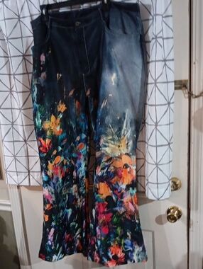 Women's Navy Floral Splash Flare Jeans